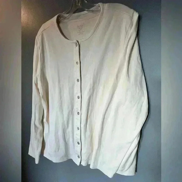 L.L.Bean 2 piece Cream Cardigan Long Sleeve Blouse with Matching Tank Top Sz XL - Picture 1 of 3